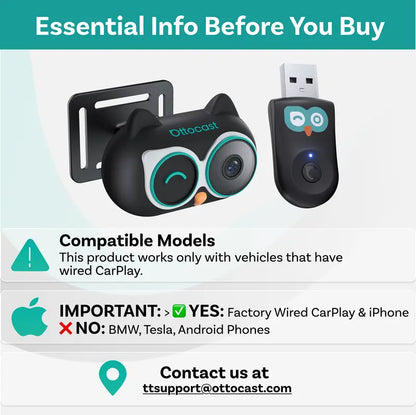 Baby Car Camera & Wireless CarPlay Adapter 1080P HD