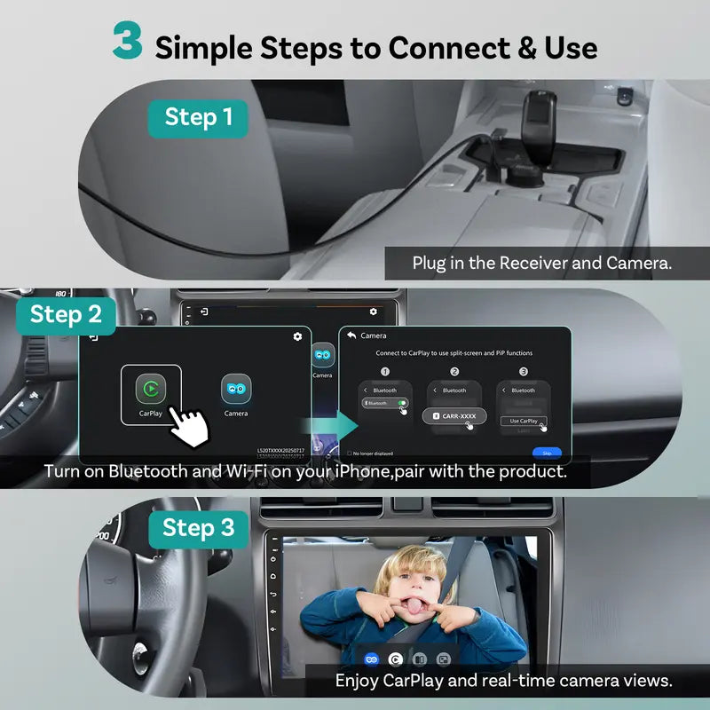 Baby Car Camera & Wireless CarPlay Adapter 1080P HD